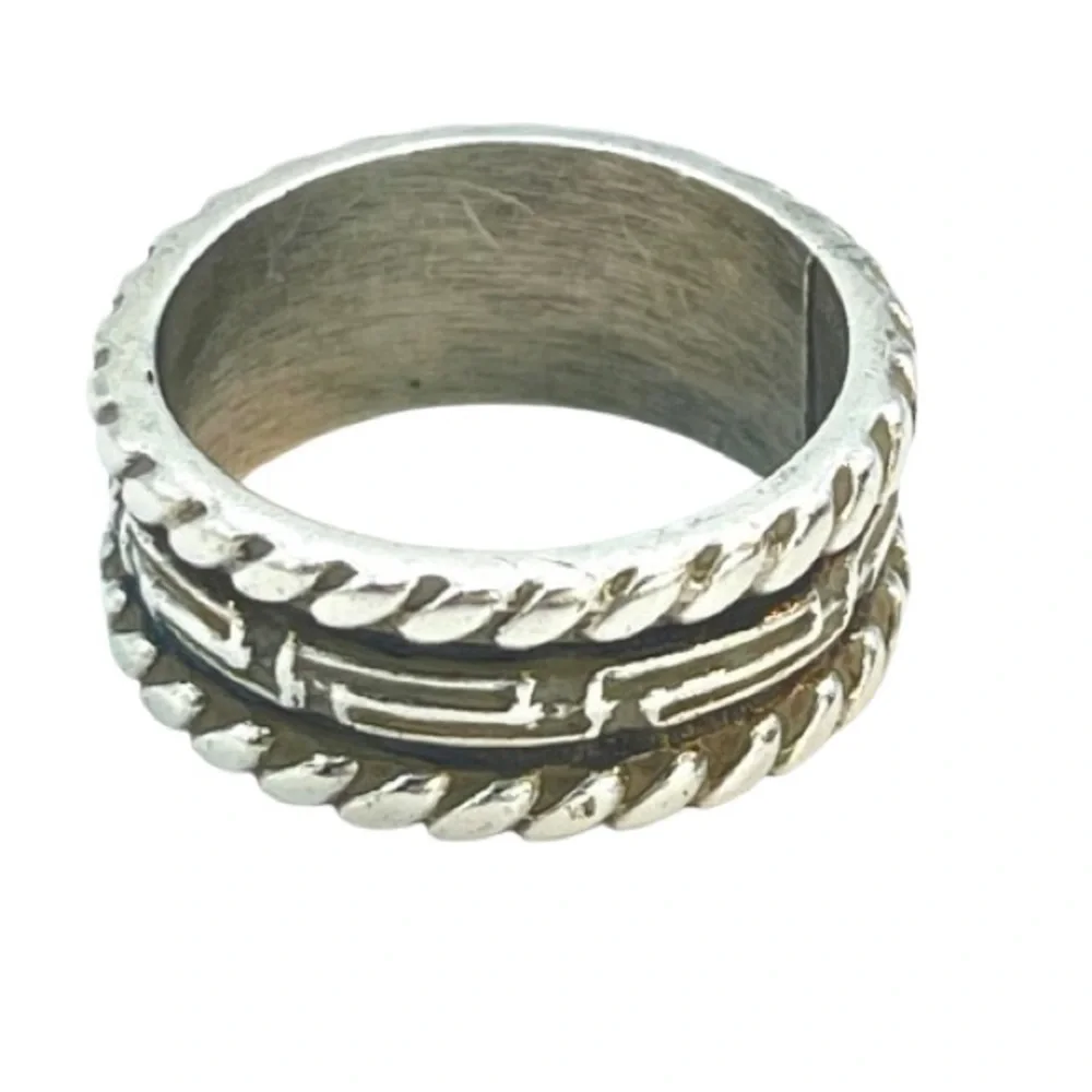 Silver Greek Key Band Ring | Rope Twist Edging | 925 Stamped Sterling